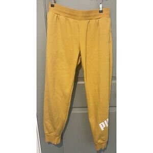Puma Women’s Sweatpants Loungewear Yellow White Logo Medium Joggers Drawstring